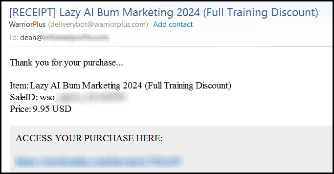Bum Marketing Purchase Proof
